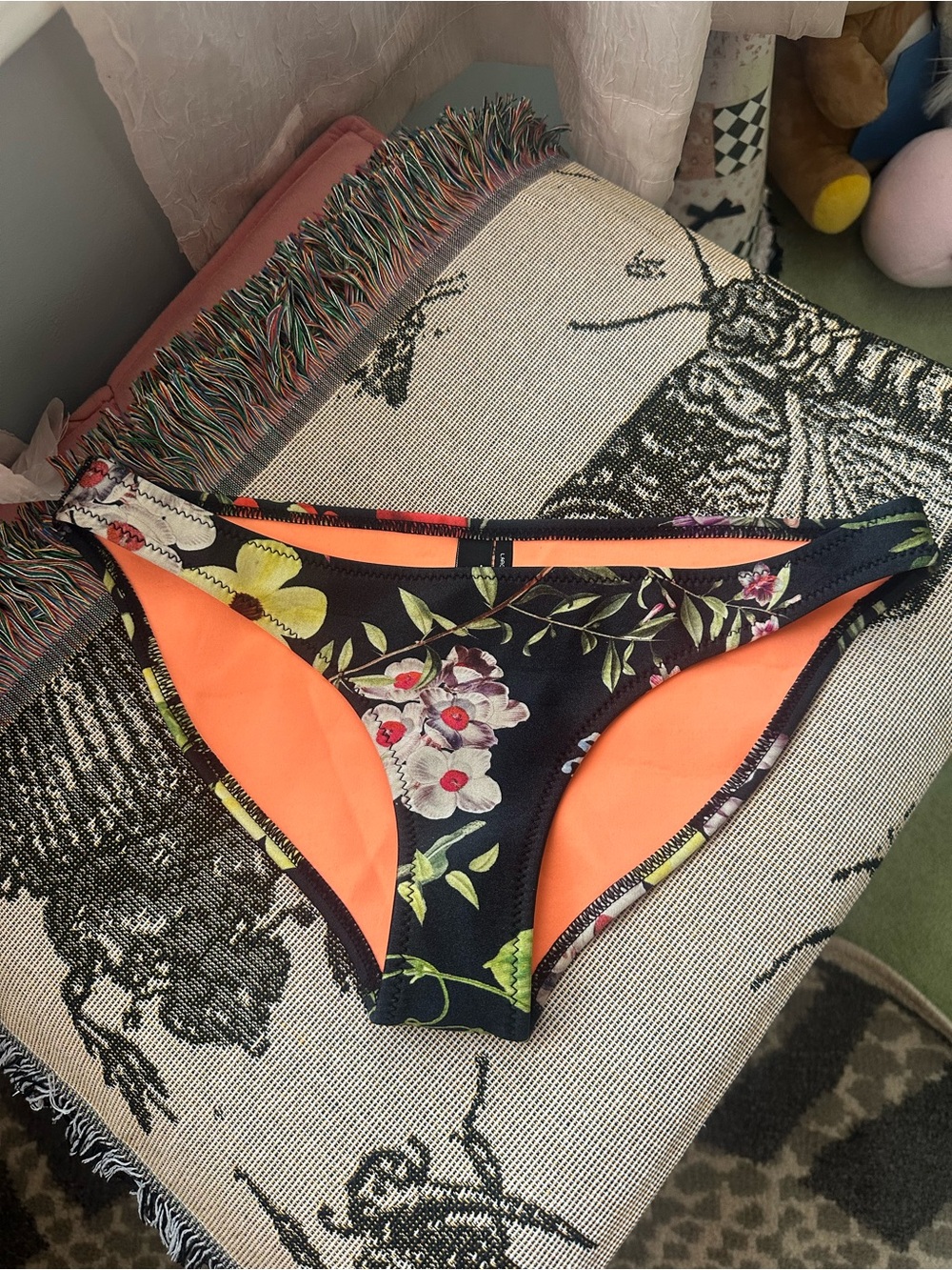 TRIANGL Black Floral Bikini Cheeky Bottoms Large